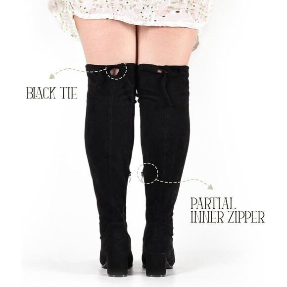 Women Black Faux Suede Chunky ​​Block Heel Round Toe Fall Side Zipper Boots - Picture 3 of 6